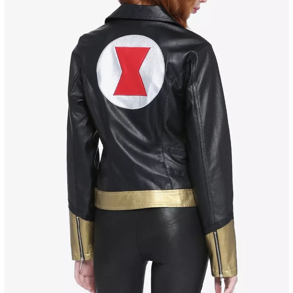 Her Universe Marvel Black Widow Faux Leather Girls Moto Jacket NWOT M